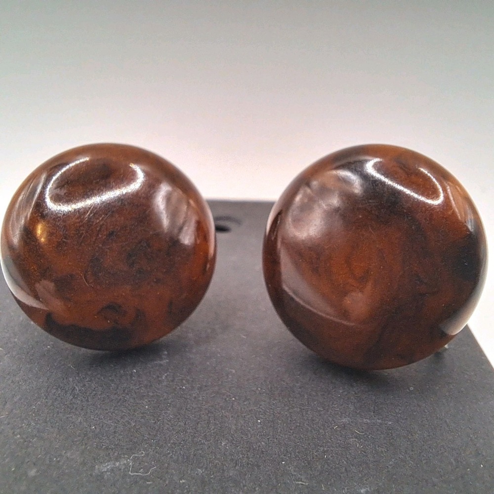 Vintage‎ ROOTBEER Button BAKELITE Screw Back Earrings